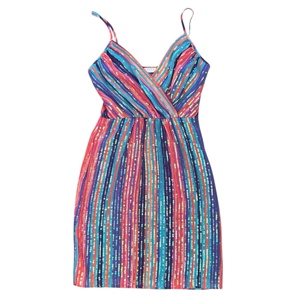 Trina Turk Dress  2 4 Multicolored Sequin Mini Cocktail Party Striped Lined READ